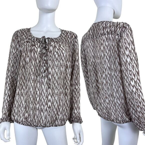 Charming Charlie Women Size M Brown Sheer Chevron Print Flowy Office Blouse Top - Picture 1 of 16